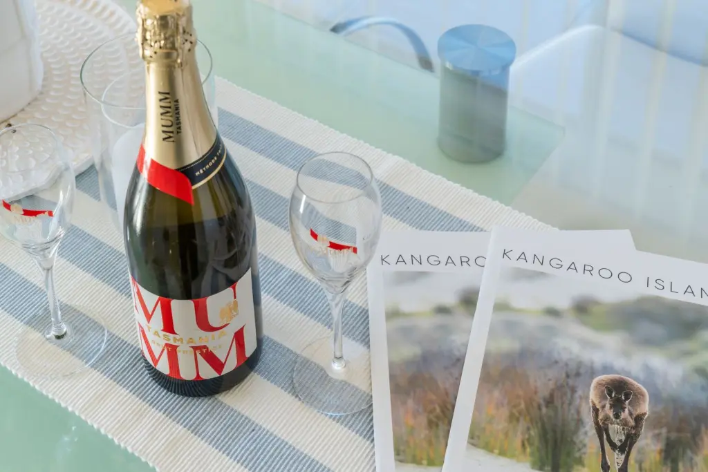 Welcome champagne and Kangaroo Island guide books on arrival